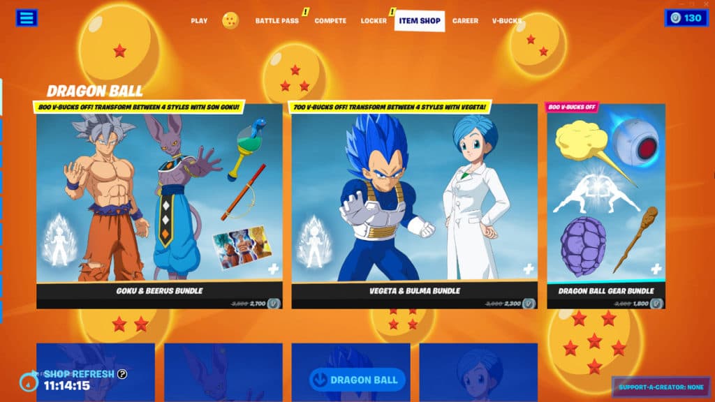 Fortnite x Dragon Ball Z Item Shop
