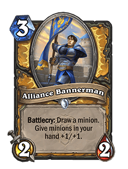 Alliance Bannerman - Image via Blizzard<br>Old: 2 Attack, 1 Health<br><strong>New: 2 Attack, 2 Health</strong>