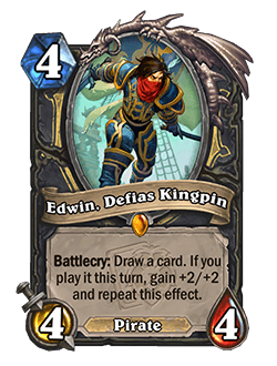 Edwin, Defias Kingpin - Image via Blizzard<br>Old: [Costs 3] 3 Attack, 3 Health<br><strong>New: [Costs 4] 4 Attack, 4 Health</strong>
