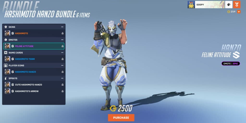 The new Feline Attitude Hanzo emote is every cat-lovers dream (Image via esports.gg)