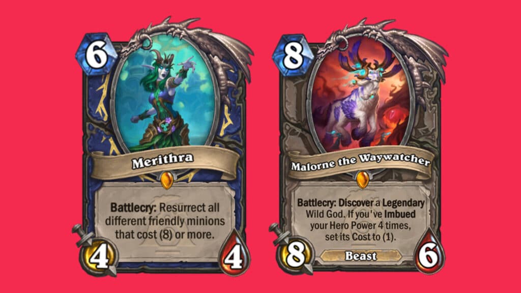 Possible Into the Emerald Dream decks include Merithra and Malorne the Waywatcher (Images via Blizzard Entertainment)