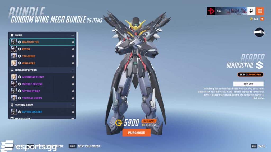 Deathscythe Reaper skin (Screenshot via esports.gg)