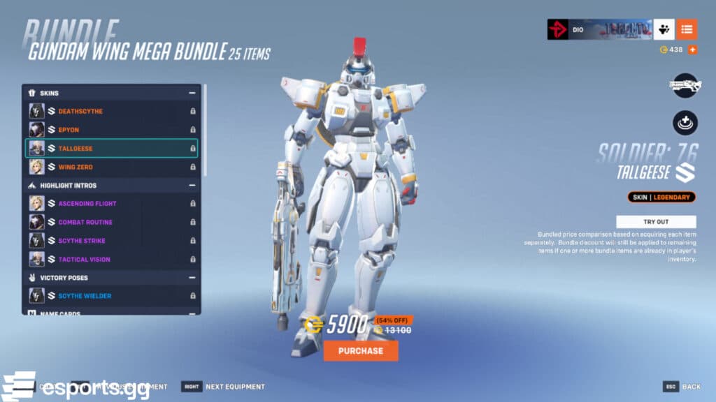 Tallgeese Soldier: 76 skin (Screenshot via esports.gg)