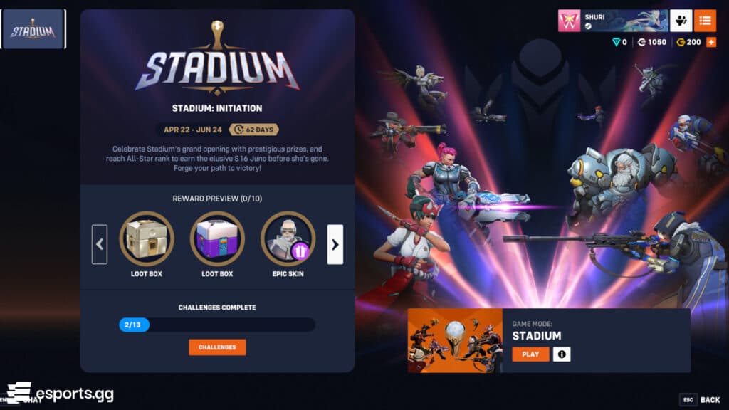 Complete the Stadium challenges to get rewards (Screenshot by esports.gg)