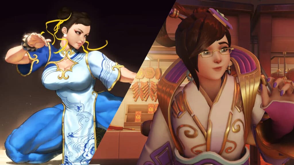 Chun-Li and Mei side by side (Images via Capcom and Blizzard Entertainment)