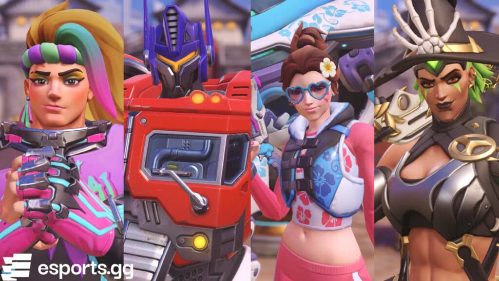 Zarya, Reinhardt, D.Va, and Junker Queen in Overwatch 2 (Screenshots via esports.gg)