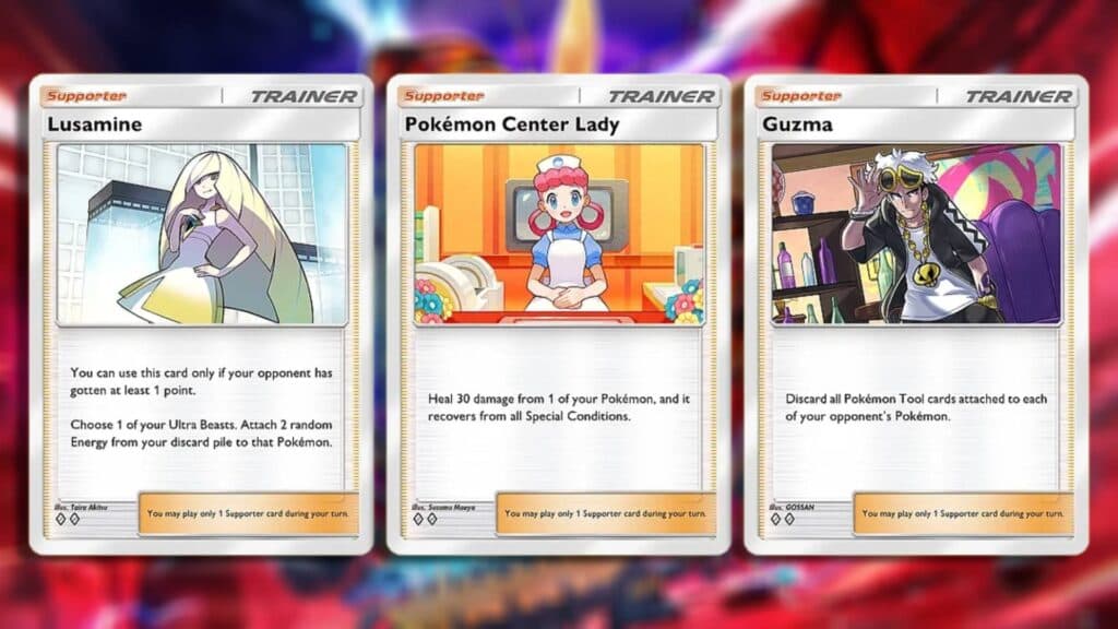 Lusamine, Pokémon Center Lady, and Guzma (Image via esports.gg)