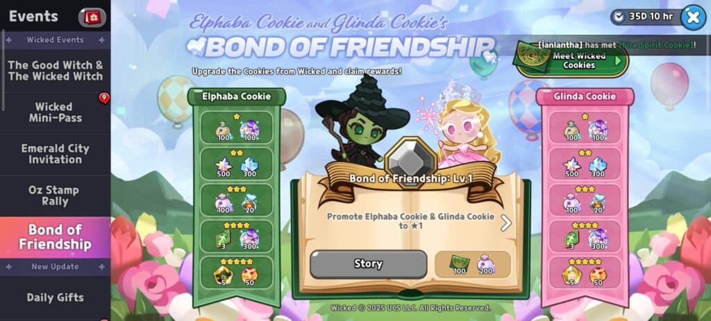 Promote Elphaba and Glinda Cookie for bonus rewards (Screenshot via esports.gg)