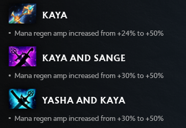 Drastically Improved Mana Regen Amp on Kaya and it's Upgrades