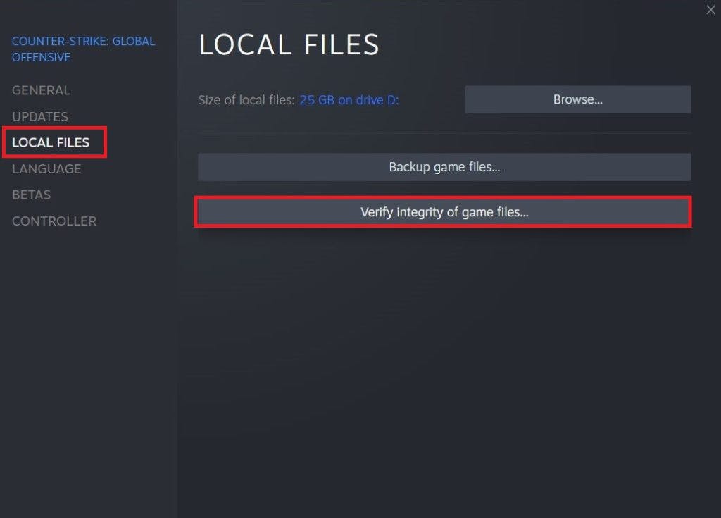 <em>Go to Local Files and click on the ‘Verify Integrity of game Files’ to fix the VAC error issue.</em>
