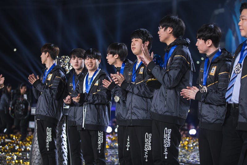 <em>Invictus Gaming were the first Chinese team to win the LoL World Championships. Image via<a href="https://www.flickr.com/photos/lolesports/43880830940\" target="_blank" rel="noreferrer noopener nofollow"> Riot Flickr</a>.</em>