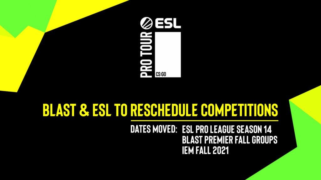 Three CSGO tournaments have new dates after the joint statement by ESL and BLAST. Image Credit: <a href="https://pro.eslgaming.com/tour/2021/05/blast-and-esl-reschedule-competitions/">ESL</a>.