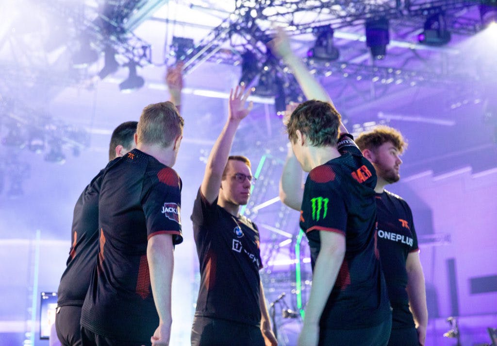 Fnatic meet on stage ahead of the Masters Reykjavik grand final. Image credit: Colin Young-Wolff/Riot Games.