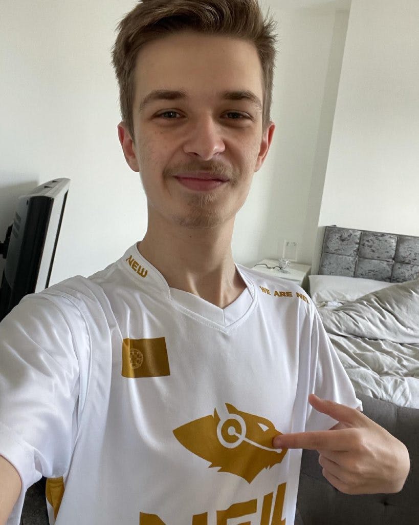 Tyler with the orgless New Esports merch