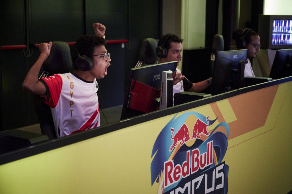 Omar "Chrollo" Hussein, from Egypt's representative Anubis Gaming, celebrates during the Campus Clutch group stage. Image credit: Red Bull.