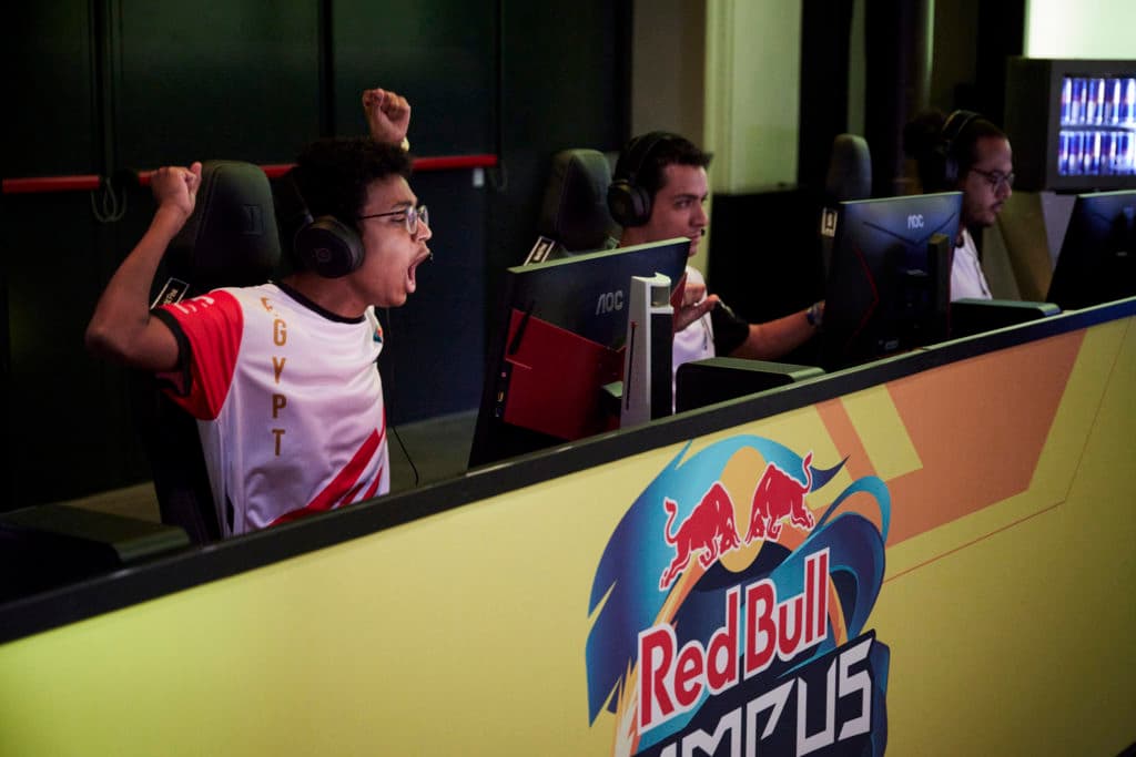 Omar "Chrollo" Hussein, from Egypt's representative Anubis Gaming, celebrates during the Campus Clutch group stage. Image credit: Red Bull.