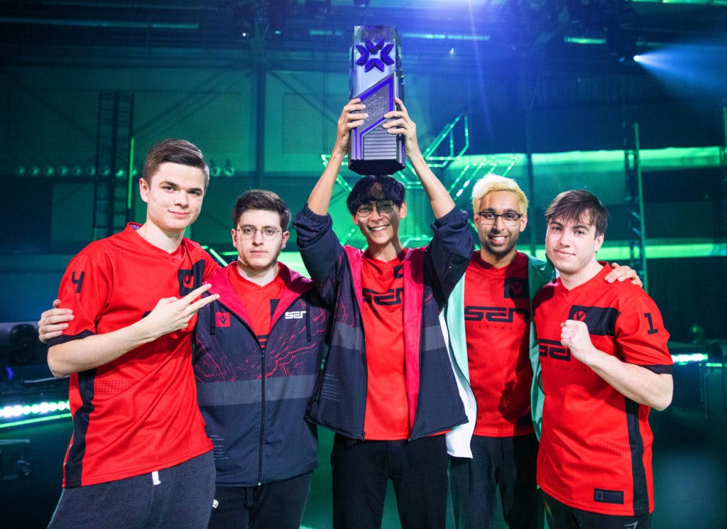 Sentinels lift the Masters Reykjavik trophy. Image credit: Colin Young-Wolff/Riot Games.