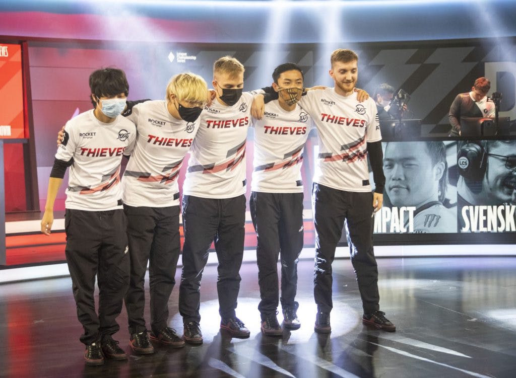 100 Thieves after their win over Evil Geniuses in the LCS Championship.