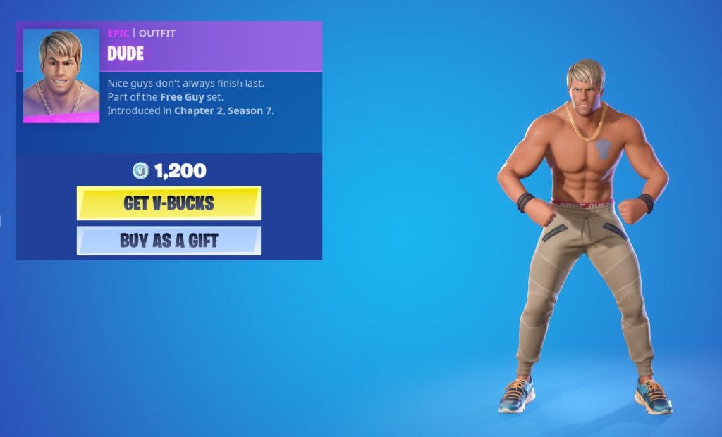 <em>Dude’s outfit is available in the item shop for 1200 V-Bucks.&nbsp;</em>