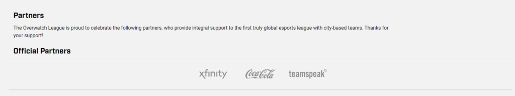 The list of partners on the Overwatch League website. Yeah. Definitely not good.
