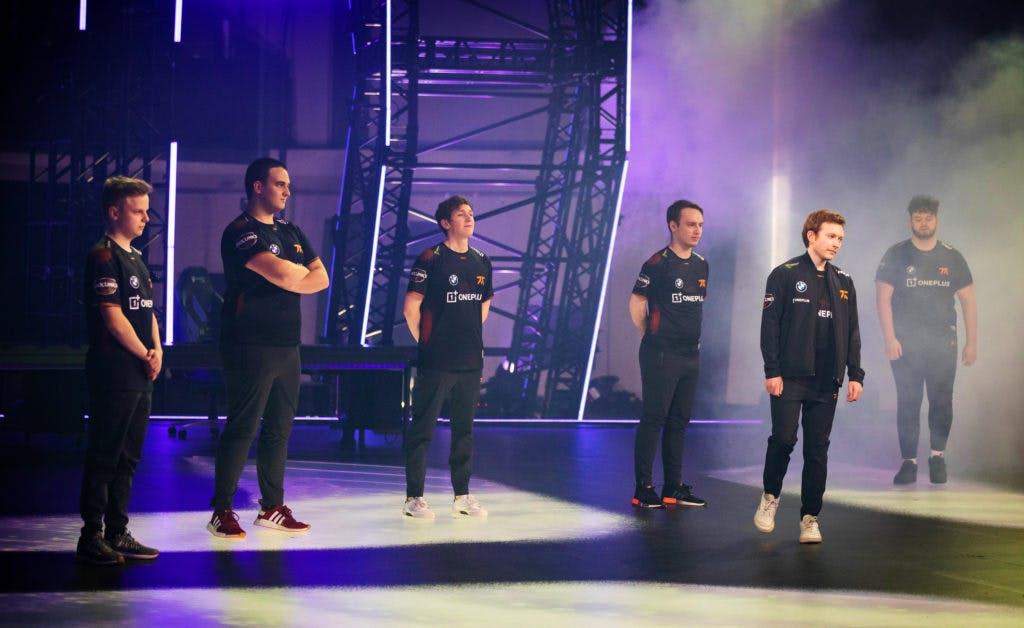 Fnatic line up for their opening game of Masters Reykjavik. Image credit: Colin Young-Wolff/Riot Games.