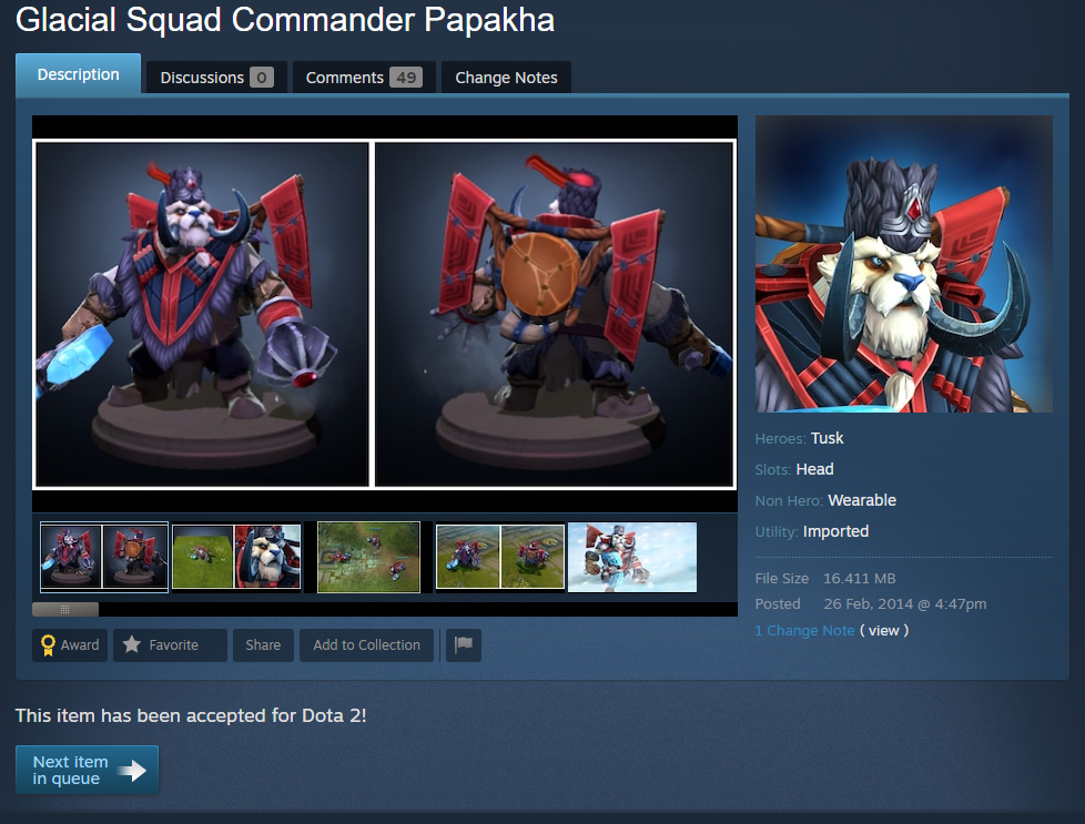 The original 2014 submission of the Glacial Squad Commander set for Tusk (image via Valve)