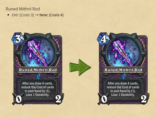 Mithril Rod nerf  in Hearthstone 21.3 Balance Patch - Image by Blizzard.