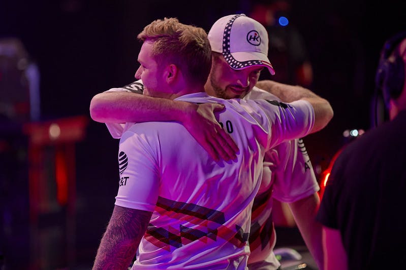 BERLIN, GERMANY - SEPTEMBER 17: 100 Thieves' Nicholas "nitr0" Cannella (L) and Spencer "Hiko" Martin at the <a href="https://esports.gg/news/valorant/valorant-champions-storylines-day-6/">VALORANT Champions</a> Tour 2021: Stage 3 Masters Quarterfinals on September 17, 2021 in Berlin, Germany. (Photo by Lance Skundrich/Riot Games)<br>