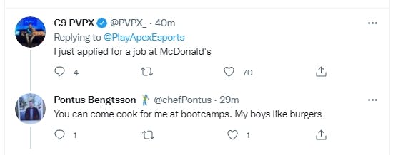 Cloud9's coach PVPX joked about applying for MacDonald's in reply to the news