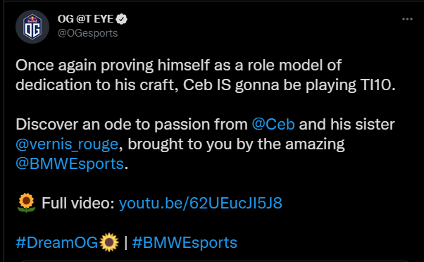 OG's Twitter Announcement on Ceb's return