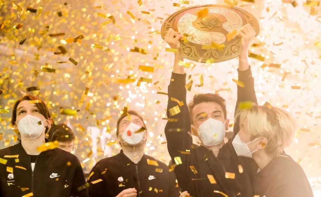 The International 2021 winners: Team Spirit. Image Credit: Valve.