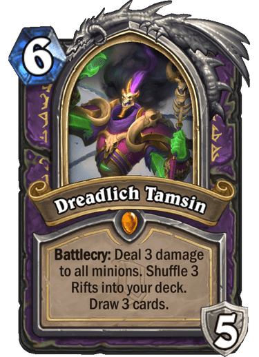 <em>At a certain point, you stop mocking death and start becoming it.</em><br> <strong>Alterac Valley's Hero Card reveled</strong> <br><strong>Hero Power: </strong>Chains of Dread (2 Mana) Shuffle a Rift into your deck. Draw a card.<br><strong>Rift:</strong> Casts When Drawn Summon a 3/3 Dread Imp.