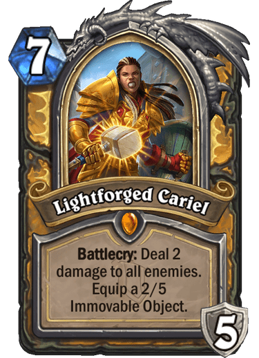 <em>Her faith, unshakable. Her shield, immovable. Her enemies, irredeemable.</em><br><strong>Alterac Valley's Hero Card reveled </strong><br><strong>Hero Power</strong>: Blessing of Queens (2 Mana), Give a random minion in your hand +4/+4<br><strong>Immovable Object, Weapon:</strong> Doesn't lose Durability. Your hero takes half damage, rounded up.<br>