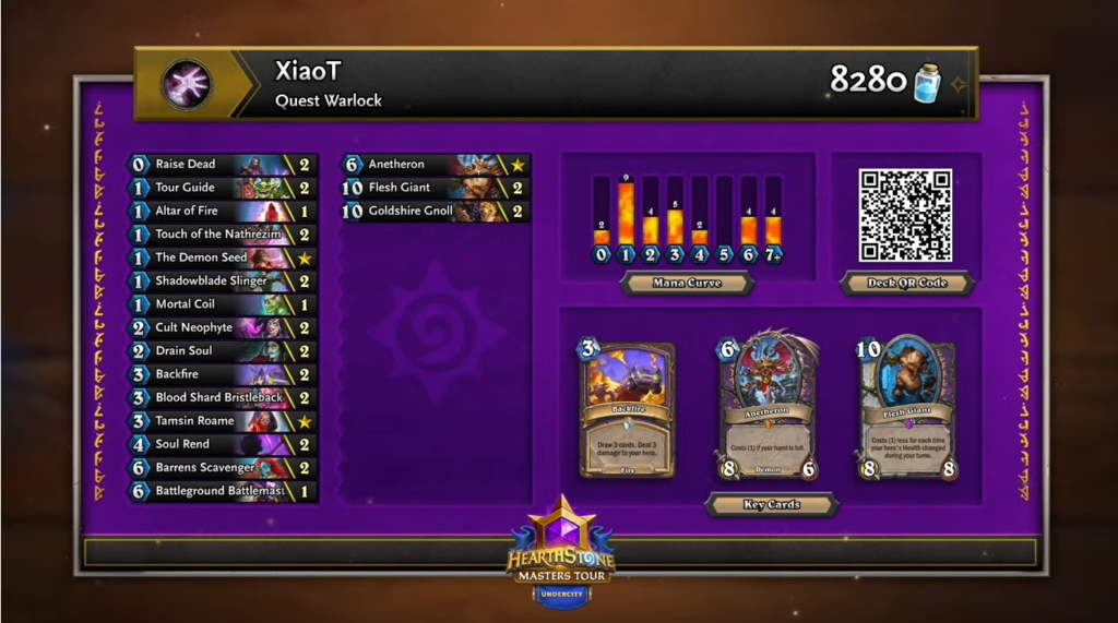 XiaoT's Quest Warlock deck. Image via Blizzard Entertainment.