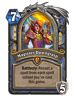 <a href="https://esports.gg/news/hearthstone/hearthstones-upcoming-nerfs-theotar-guff-magister-dawngrasp-denathrius-renathal/">Magister Dawngrasp</a><br>Old: [Costs 8]&nbsp;<strong>→</strong>&nbsp;<strong>New: [Costs 7]</strong><br>Old: Hero Power: Deal 1 Damage. Honorable Kill: Gain +2 Damage.&nbsp;<strong>→</strong>&nbsp;<strong>New: Hero Power: Deal 2 Damage. Honorable Kill: Gain +2 Damage.</strong>