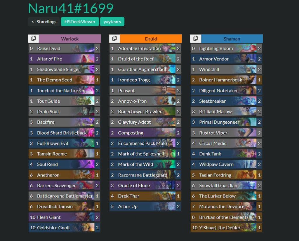 Naru's winning Line-up in Hearthstone Masters Tour Qualifier #25