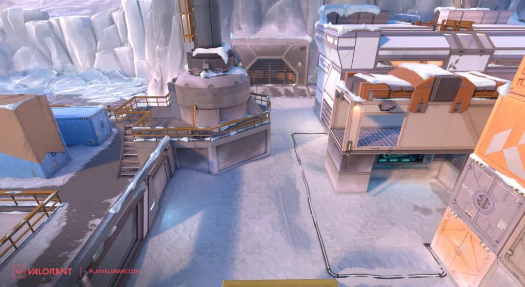 Nova área de plant, na região do bomb B, na Icebox - Reprodução: VALORANT Esports Brasil