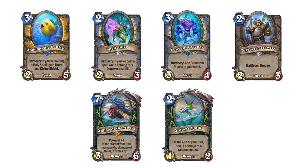 Revealed <a href="https://esports.gg/news/hearthstone/hearthstones-new-dredge-keyword-brings-flavor-to-voyage-to-the-sunken-city-expansion-how-does-the-mechanic-work/">Voyage to the Sunken City Hearthstone's Expansion</a> cards. Images via Blizzard Entertainment.