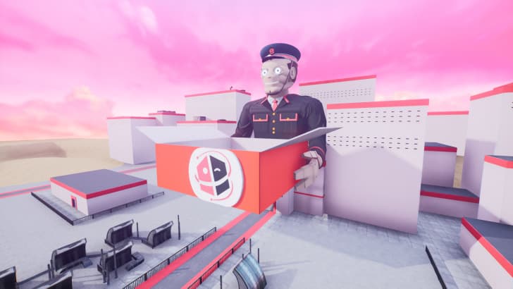 O homem de Kerblam observa enquanto você experimenta uma luta na caixa.