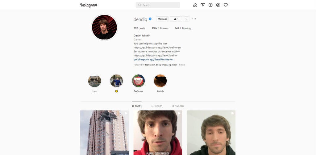 Dendi's Instagram is a stark reminder of what Ukrainian players are going through (Image via dendiq on Instagram)