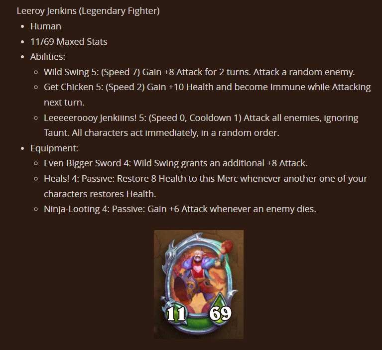 Maxed Stats, Abilities, and Equipment for Leeroy Jenkins