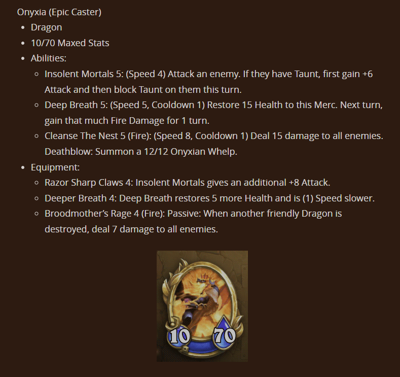 Maxed Stats, Abilities, and Equipment for Onyxia