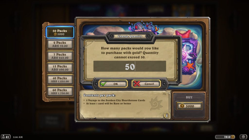 How to buy multiple Hearthstone Packs with Gold