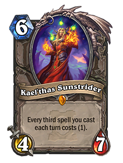 Kael’thas Sunstrider<br>Old: Every third spell you cast each turn costs (0).&nbsp;<strong>→</strong>&nbsp;<strong>New: Every third spell you cast each turn costs (1).</strong>