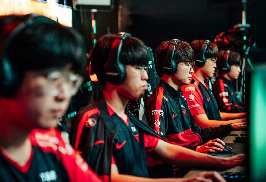 <em>T1 competing at MSI 2022. Photo credit: Lee Aiksoon/Riot Games</em>