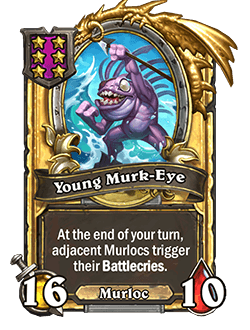 Old (golden): At the end of your turn, adjacent Murlocs trigger their Battlecries twice. <strong>→</strong> <strong>New: At the end of your turn, adjacent Murlocs trigger their Battlecries.</strong>