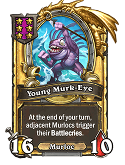 Old (golden): At the end of your turn, adjacent Murlocs trigger their Battlecries twice. <strong>→</strong> <strong>New: At the end of your turn, adjacent Murlocs trigger their Battlecries.</strong>