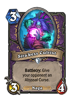Sira’kess Cultist<br>Old: 2 Attack, 3 Health <strong>→</strong> <strong>New: 3 Attack, 4 Health</strong>