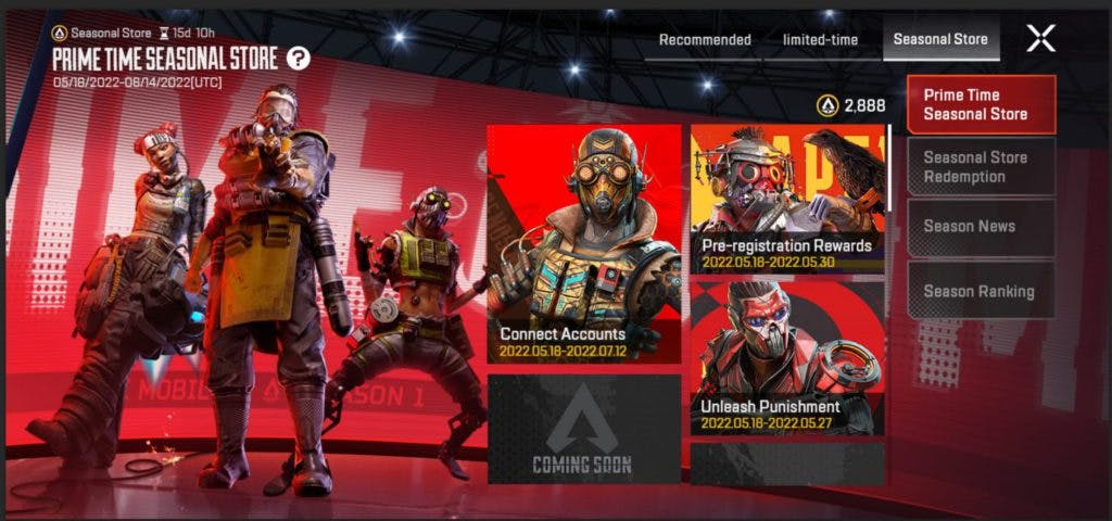 The shop in Apex Legends Mobile