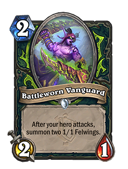 Battleworn Vanguard<br>Old: 2 Attack, 2 Health →&nbsp;<strong>New: 2 Attack, 1 Health</strong>